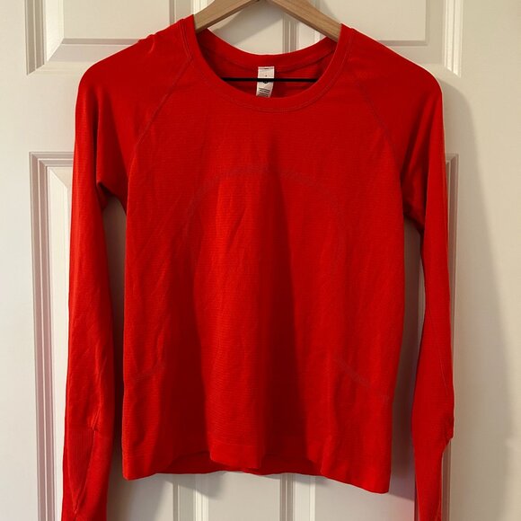 Lululemon Red/Orange Swiftly Tech Long Sleeve 2.0 Race Length Top (size 8) - Picture 1 of 3